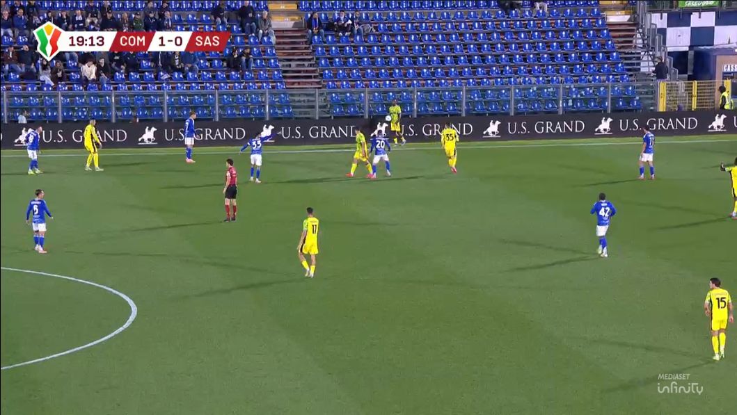 Partita di Coppa Italia, Como-Sassuolo, con sponsor US Grand Polo