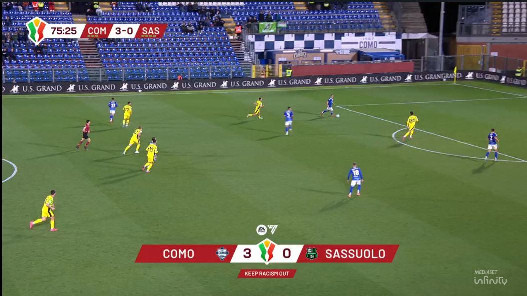 Partita di Coppa Italia, Como-Sassuolo, con sponsor US Grand Polo